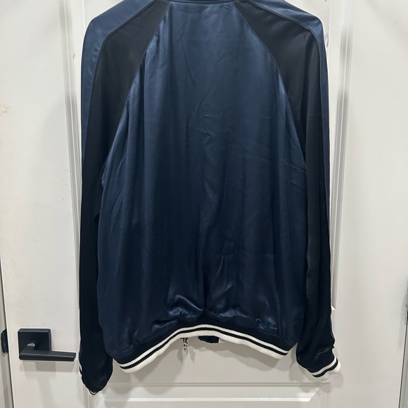 SANDRO Black & Blue Satin Bomber Jacket Large - Picture 3 of 8